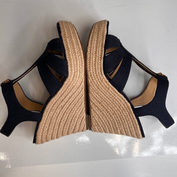 Michael Kors Sandal Women 7 Berkely Wedge Heel Zip Up Canvas Work Party Core Ne - Picture 9 of 14